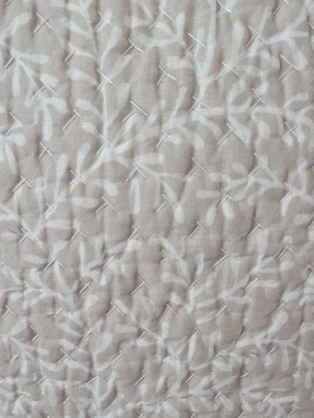 Garnet Hill Cream Tan Quilted Leaf-Embossed Cotton Strip Edge Accent Pillowcover